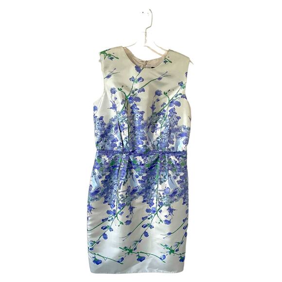 Carmen Marc Valvo Floral Knee Length Shift Dress Gray Purple Blue Size 10 NEW - Picture 1 of 8